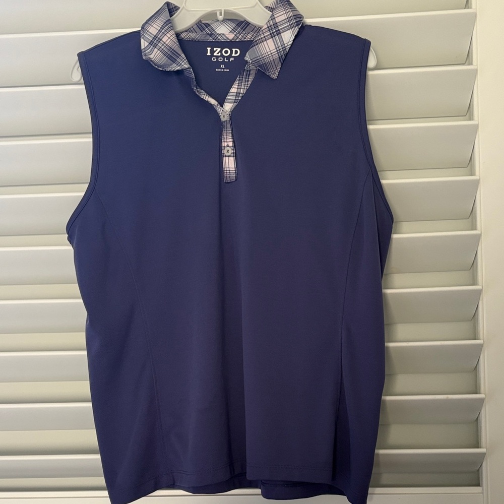 Izod Women's Sleeveless Golf  Polo with Plaid Collar; Sz: XL; EUC